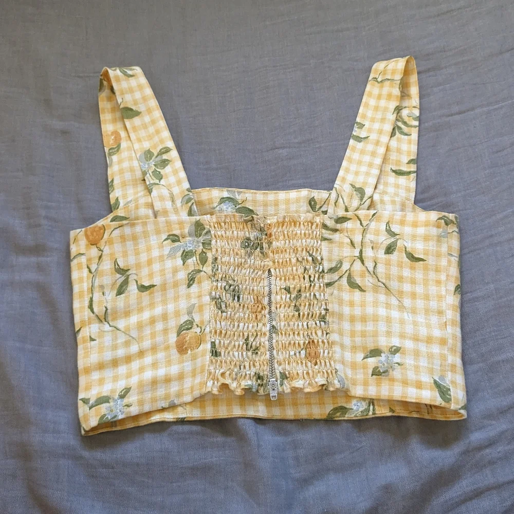 Reformation Linen Lemon Check Print Top - Picture 5 of 6